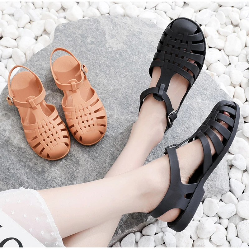 Sandalias de goma para mujer, zapatos de goma con correa en el suela suave, antideslizantes, informales, cómodos, de verano, 2022|Sandalias de mujer| - AliExpress
