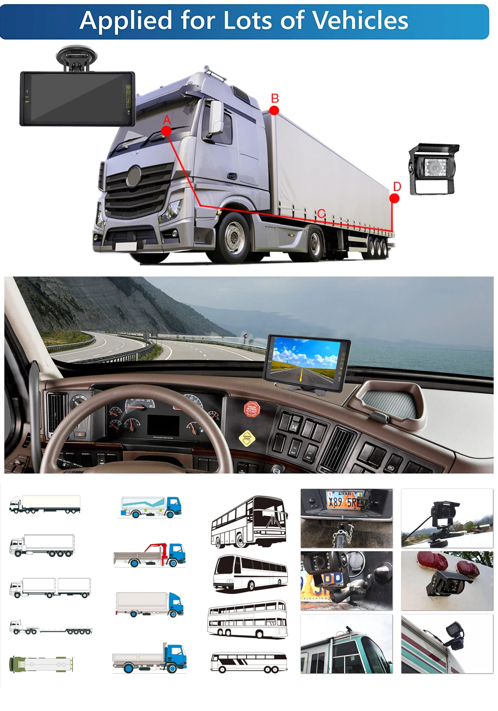 JIEPIE Backup Camera 9 MP5 Big Screen Mirror Monitor Kit System for Trucks Trailers IP68K Waterproof Reversing camera Monitor