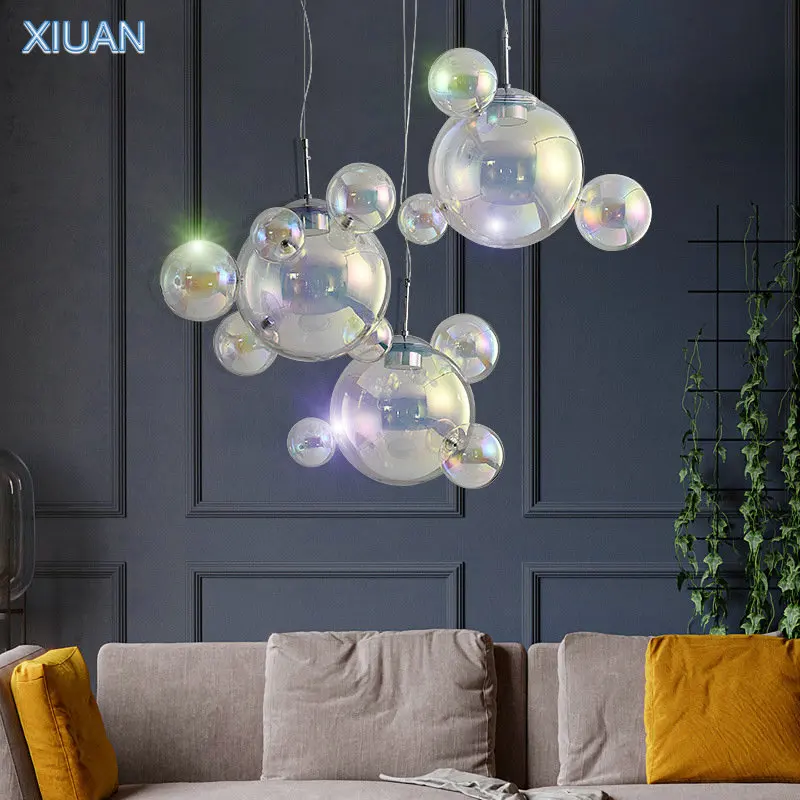 

Nordic Glass Bubble Chandelier in the Living Room Clothes Shop Colorful Glass Sconces AC 90V-260V Kids Bedroom LED Hanging Lamp