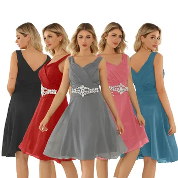 

Evening Party Night Women Elegant Sexy V Neck Dress Summer Midi Crystal Dresses 5 Color Backless Black Ladies Vestidos Plus Size