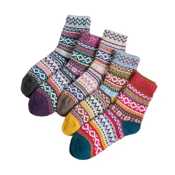 

5 Pairs Men Women Warm Winter Thick Stripe Vintage Knitted Wool Socks Geometry