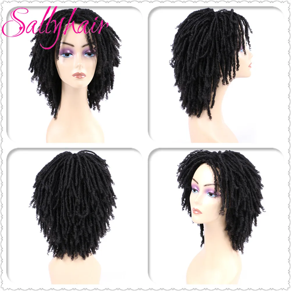 Dreadlock Hair Wig for Black Woman 14 inch Black Ombre Burgundy Brown Color Short Curly Faux Locs Braids Wigs (6)