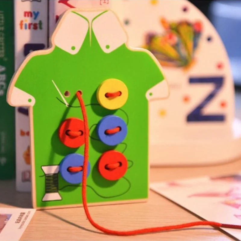 Educational Kids Toys Beads Lacing Board Wooden Toddler Sew On Buttons Early Education Teaching Aids Puzzles | Игрушки и хобби