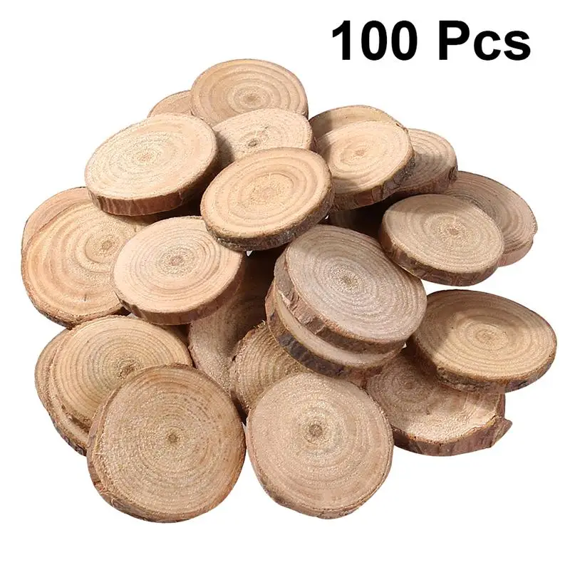 100Pcs Pine Wood Slices Double-sided Natural Round Chips DIY Handmade Home Decoration Photograghy Props(Below 3cm Diameter) | Дом и сад