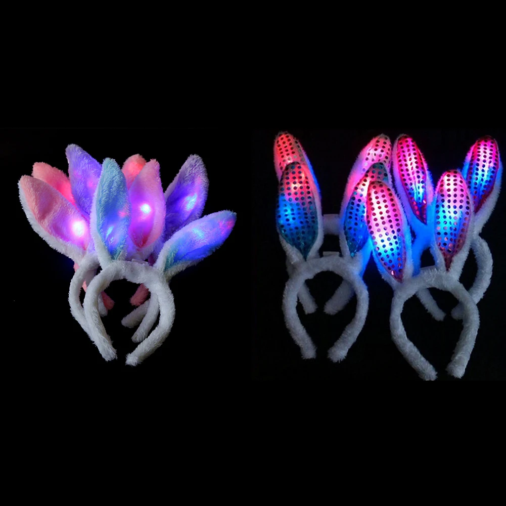 Rabbit Ears LED Glow Headband Hair Clip Flashing Girls Women Luminous Plush Headdress Headwear LED Hairbands 3