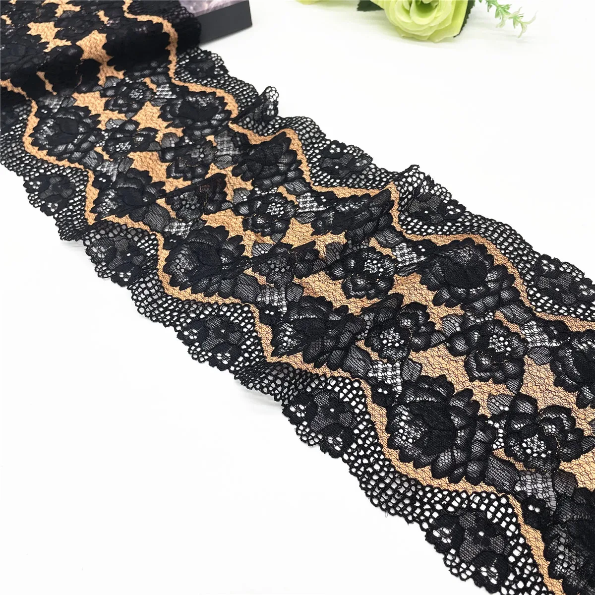 3y/lot Width 6 1/2 inch 16.50cm Two-Tone Orange Black Stretch Elastic Lace Fabric DIY Crafts Sewing Supplies Lingerie Material 1