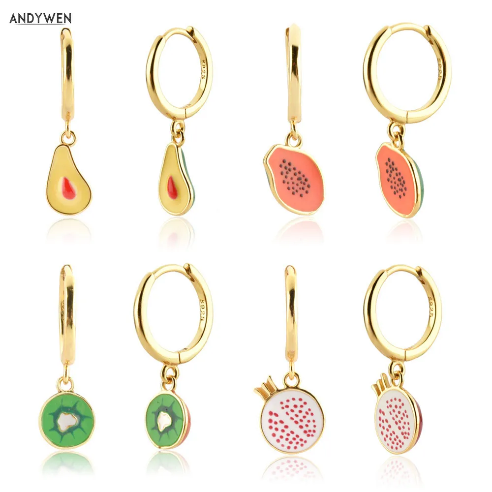 Andywen Argento Sterling 925 Nuovi Frutti Aros Papaya Orecchini Pendenti Aros Papaya Aros Papaya Circle Loop Piercing Clip Aros 5Kw