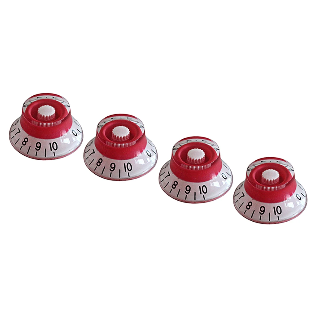 4 PCS Red  Control Knobs Volume Tone Buttons For Electric Guitar
