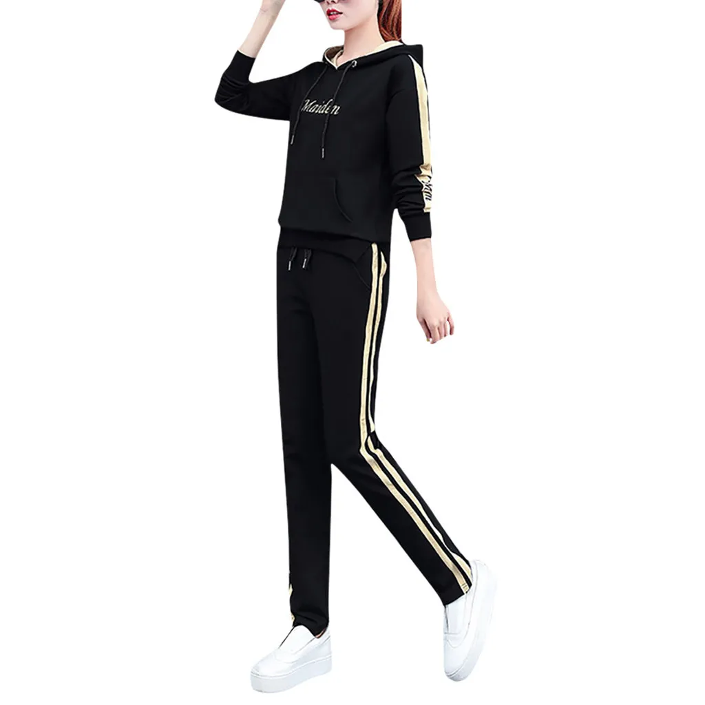 autumn winter women long-sleeved Sweatshirt top joggers pants suit two pieces set fashion sportswear tracksuit outfit#D