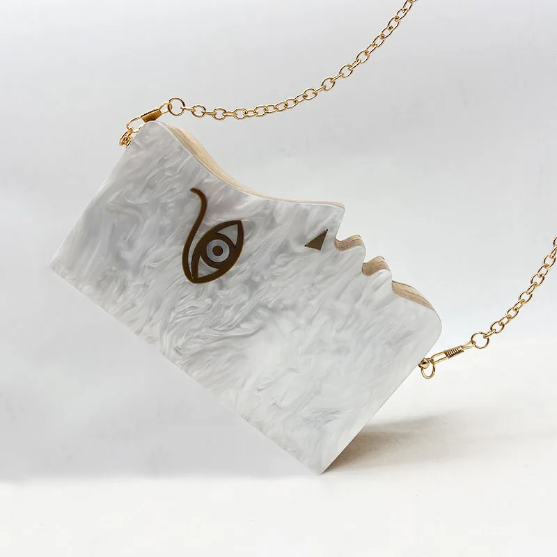 Cena 2020 drewno osobowość łączenie biały akryl Retro unikalne pół twarzy twarde pudełko torba wieczorowa Ridesmaid torebka luksusowa kopertówka torebki