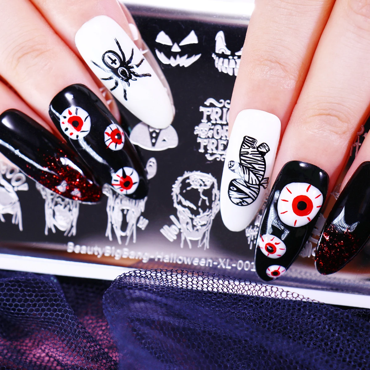 BeautyBigBang Halloween XL-001 Stamping Plates Devil Pumpkin Zombies Image Stainless Steel Stencil Nail Art Stamp Template 6