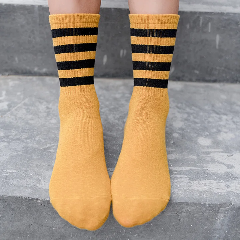 

Autumn Women Cotton Socks Striped Midi Sock Female Breathable Stocking Socks Fashion Woman Sock