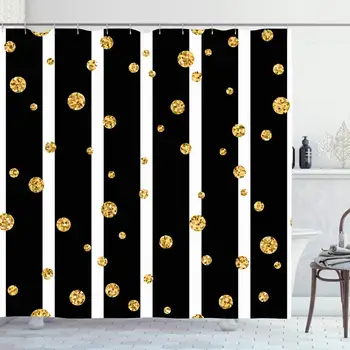 

Shower Curtain for Bathroom 72x72 Yellow Black Polka Dot On Thick Festive Lines Abstract Holidays Chaotic Christmas Circle