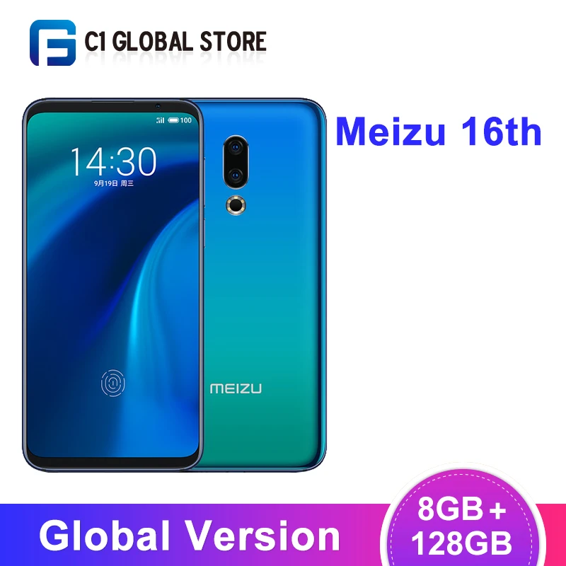 Оригинальная глобальная версия Meizu 16th 8GB 128GB Смартфон Snapdragon 845 Octa Core распознавание