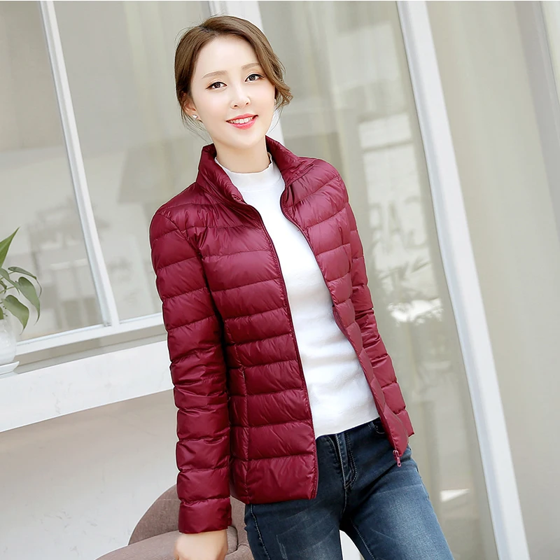 

Solid Stand Neck Short Thin Down Coats Women Autumn Winter Warm Soft Plus Size Coats Female Fashion Wild Simple Slim Down Coats