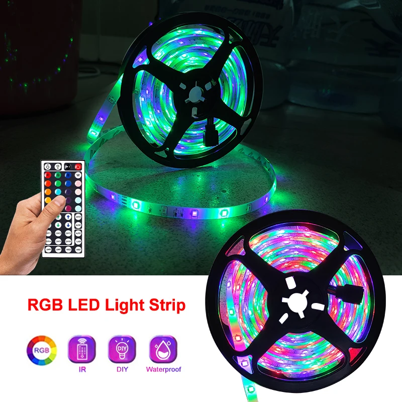 

5M 10M 15M 3528 SMD RGB Flexible LED Light Strip 12V Waterproof 300LEDs Kit + 44 Key Remote Controller Home Decoration
