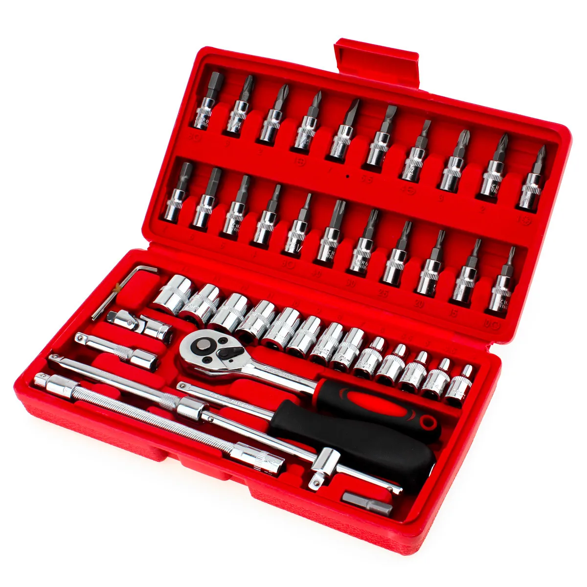 

46pcs/set Car Repair Tool Box 1/4 Inch Socket Set Ratchet Torque Wrench Combo Tools Kit Auto Car Repair Tool Box