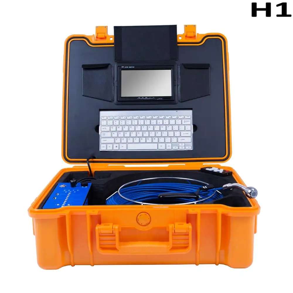 H1 Professional Pipeline Endoscope with Meter Counter/Wireless Keyboard HD 1080P 25mm Drain Sewer Pipe Inspection Video Camera