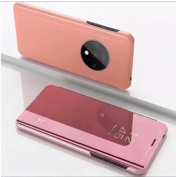 Роскошный прозрачный умный зеркальный чехол с сенсорным экраном для OnePlus 7 7T Pro 6 6T 5t ударопрочный кожаный флип-чехол с держателем и подставкой - Цвет: Rose Gold