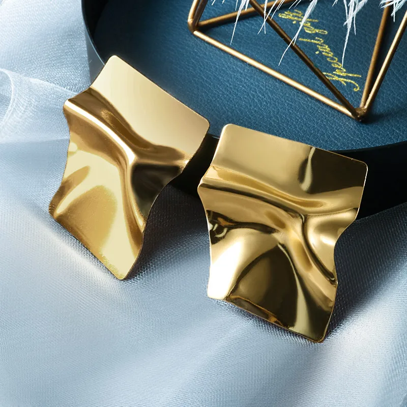 Gold Новые модные золотые Висячие Винтажные серьги для женщин массивные геометрические несимметричные висячие серьги Свадебные ювелирные изделия подарок - Окраска металла: Gold