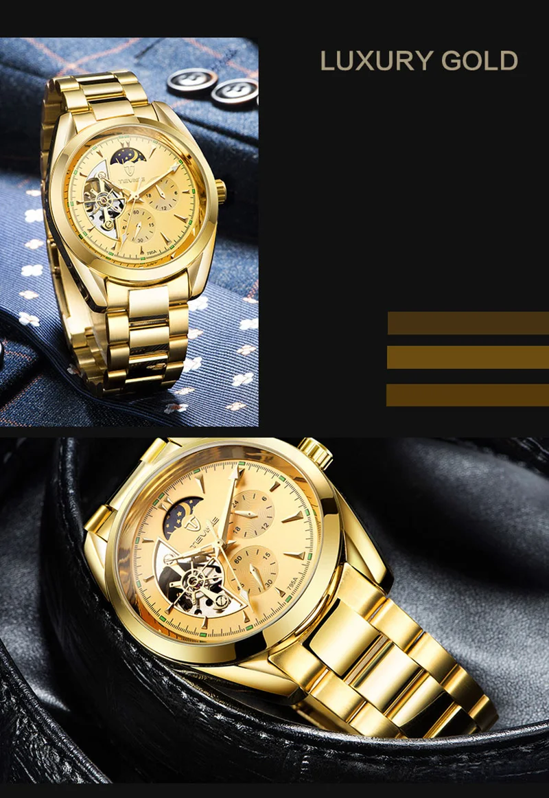 Топ бренд часы для мужчин s часы Tourbillon Moon Phase Роскошные деловые механические наручные часы для мужчин автоматические часы для мужчин horloges mannen