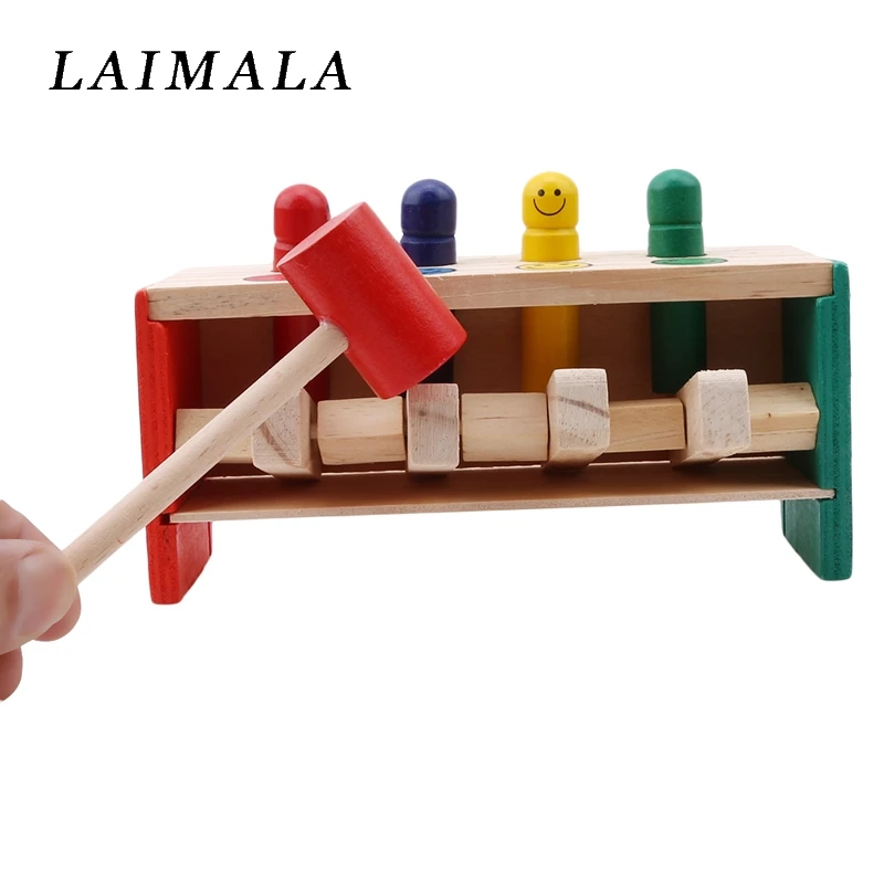 1set Creative Wooden Percussion Toys For Children Pounding Bench Flying Man Knock Toy Color Random Baby Kids Fun Game Gifts | Игрушки и