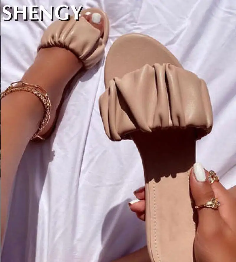 Летние Пляжные Шлепанцы Женская обувь на плоской подошве шлепанцы яркого цвета