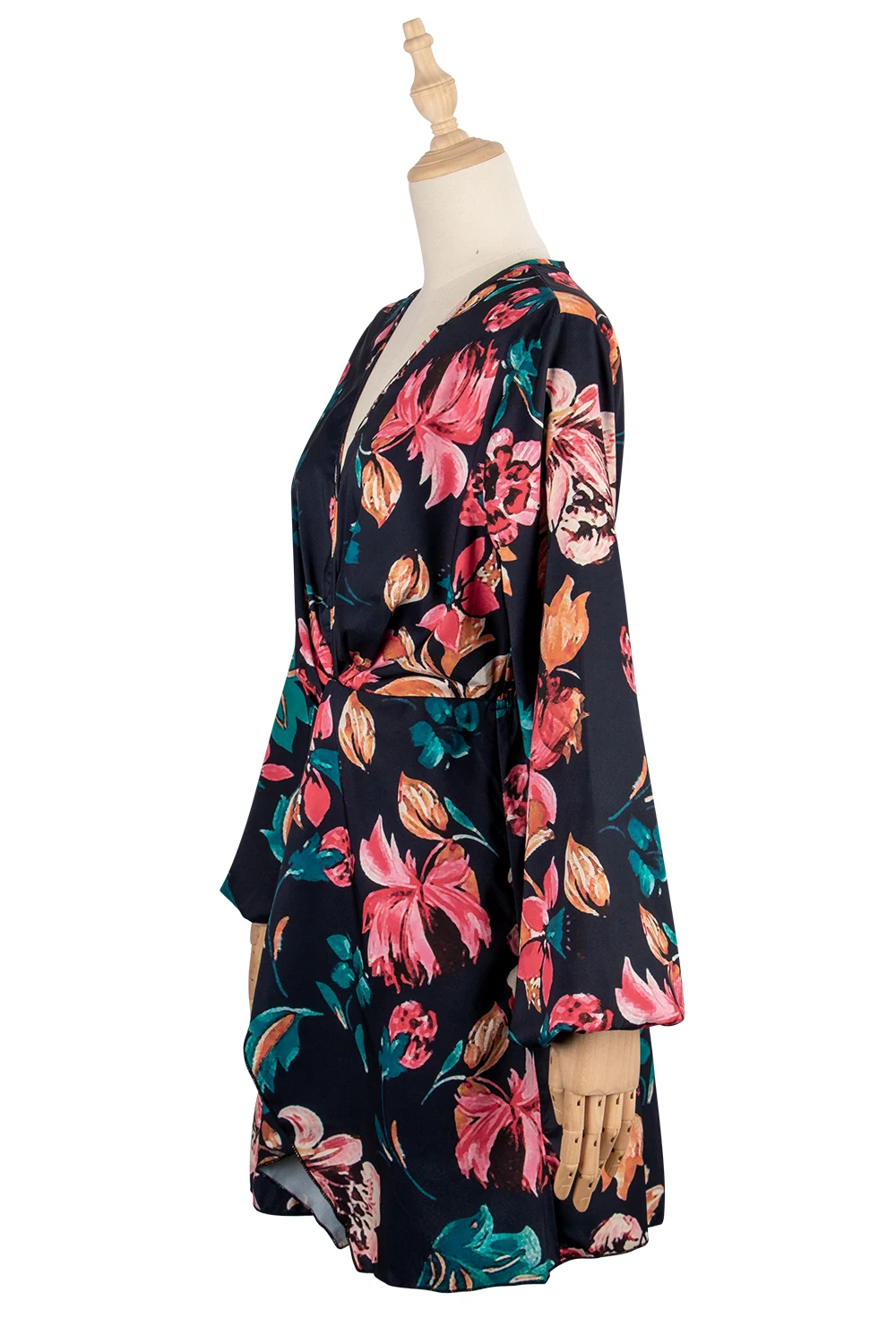 Chifirena Vintage V Neck Floral Print Mini Dress Women 2020 Autumn Puff Sleeve Sexy Dresses Elegant Twist Waist Robe Vestidos