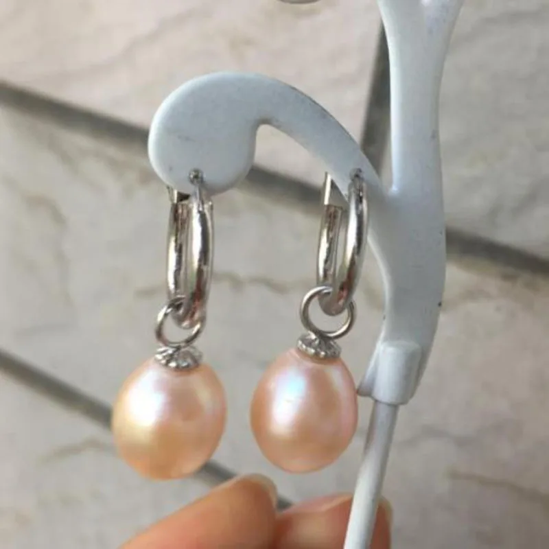 Charming11-12mm барокко Южное море золото розовый жемчуг серьги 14k