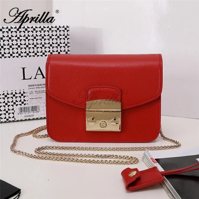 Aprilla 17 см маленькая сумка из натуральной кожи с клапаном, дизайнерские брендовые сумки, женская сумка на плечо с цепочкой, сумки через плечо 201 - Цвет: Красный