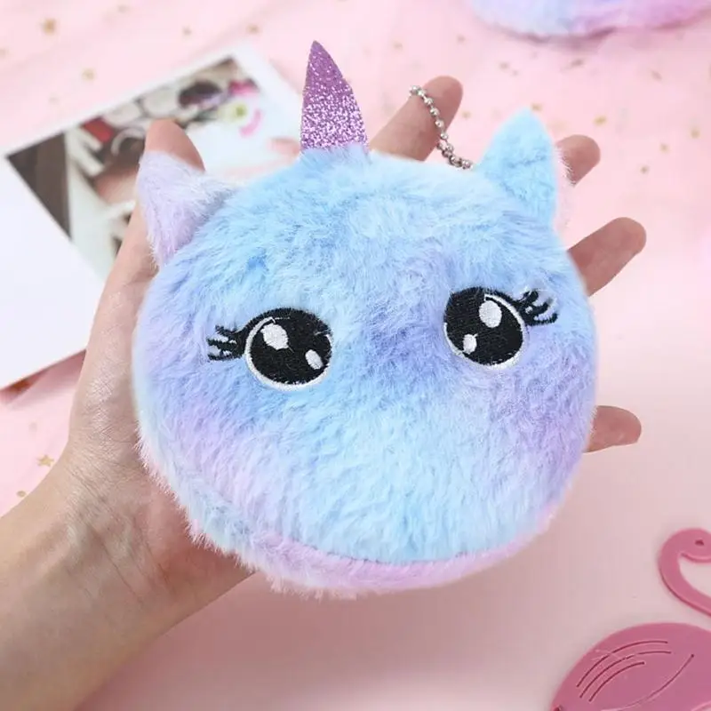 Мультяшный милый кошелек для монет женский плюшевый Кошелек Малый клатч на молнии для ключей