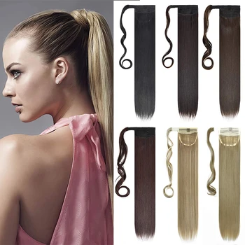 

Long straight Real Natural Ponytail Clip in Pony tail Hair Extensions Wrap Around on Synthetic Hair Piece