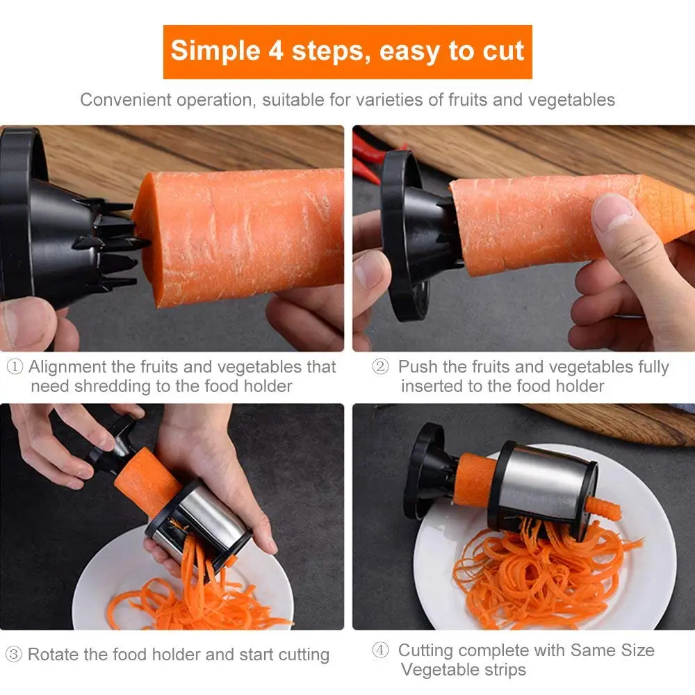 1Pcs Vegetable Slicer Manual Spiralizer Stainless Steel Vegetable Slicer Cutter Veggie Spiral Cutter Zoodle Maker