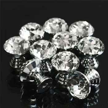 

10Pcs/Set 20mm Crystal Glass Clear Cabinet Knob Drawer Pull Handle Kitchen Door Decoration Wardrobe Hardware Crystal+Zinc Alloy