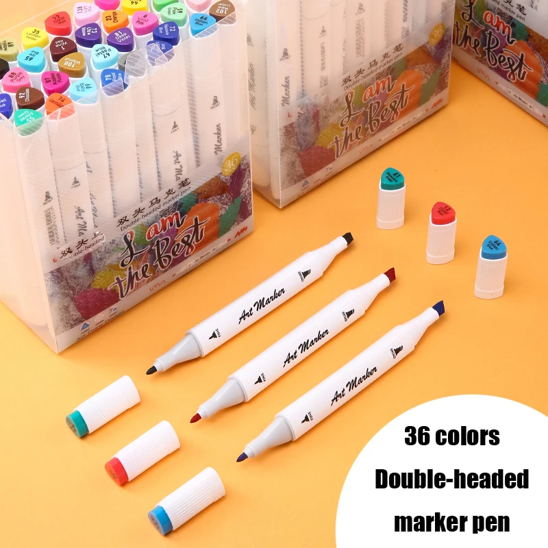 

Double-head Alcohol Marker Pen 36 Color /Set Professional Painting Anime Design Triangle Rod Color Marker Pen Brush Art Supplies