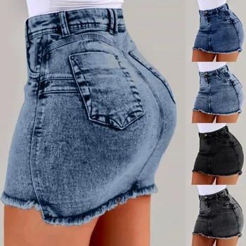 

High Waist Women Mini Denim Skirts Pencil Solid Slim Pocket Female Jeans Skirt 2020 Summer Sexy Fashion Ladies Clothes
