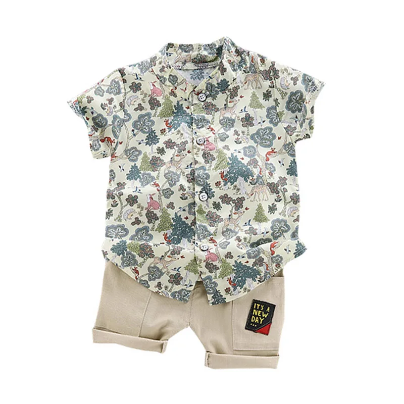 Casual Toddler Outfits Baby Boy Summer Clothes Newborn Boy Clothing Set Sports T-shirt+ Shorts Suits Leaves Print Clothes - Цвет: KI0659-G
