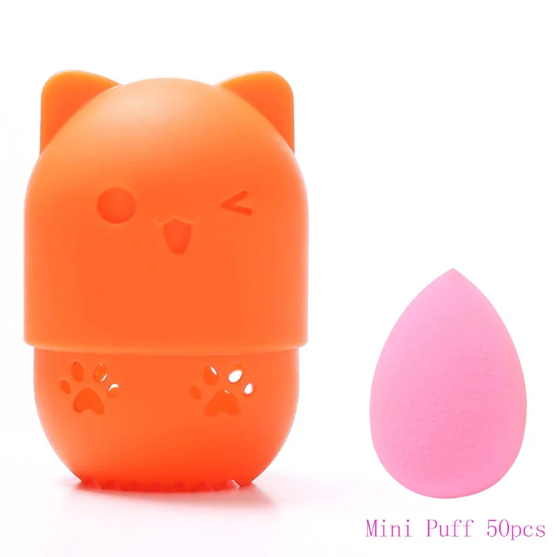 50pcs Mini Sponge Egg With 10 Colors Shape Makeup Sponge Silicone Holder Potable Cosmetic Puff Capsule Powder Puff Makeup Tool - Цвет: Orange