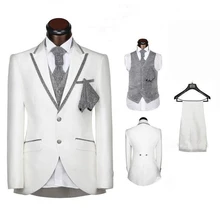 botón blanco Blazer solapa novio esmoquin padrinos de boda Hombre Trajes de graduación(chaqueta+ pantalones+ chaleco
