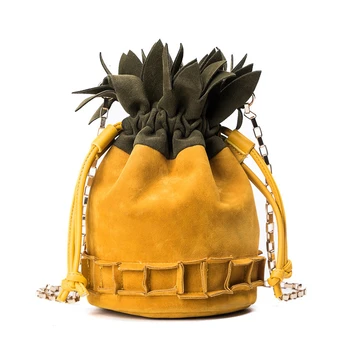 

Drawstring Bucket Bag Women Casual Ladies Handbags Soft Suede Pineapple Shape Shoulder Bags Small Crossbody Chian Bag