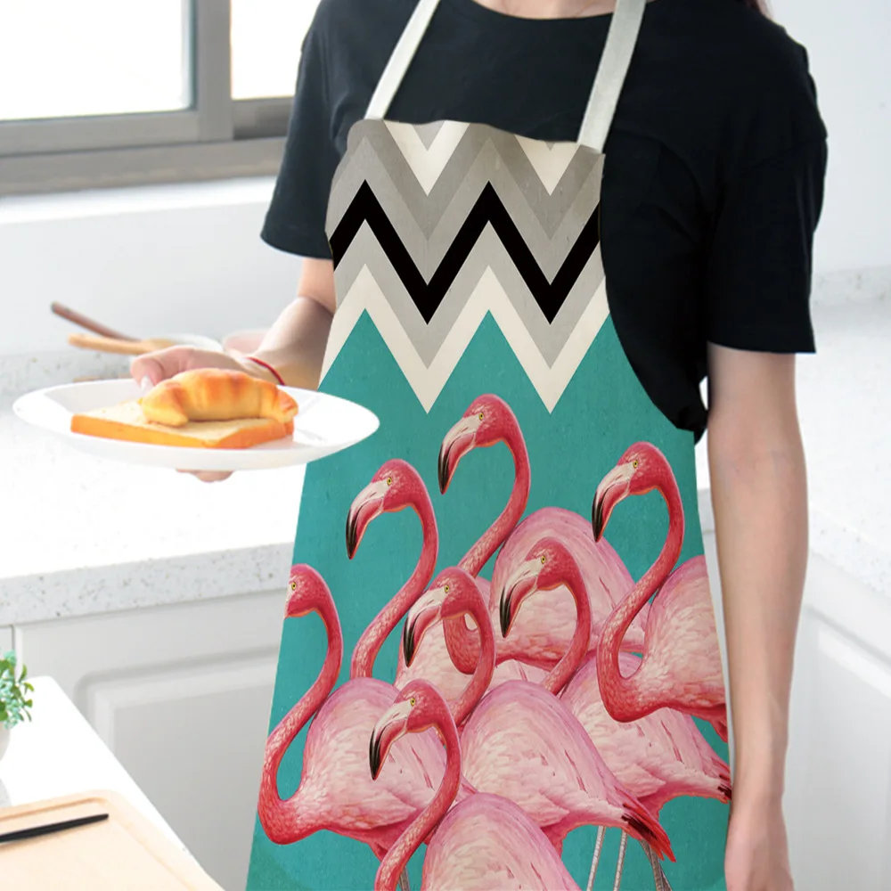 Antifouling Kitchen Apron Flamingo Printed Cotton Linen Sleeveless man women Chef Cooking Aprons Kitchen accessories 68*55cm 027