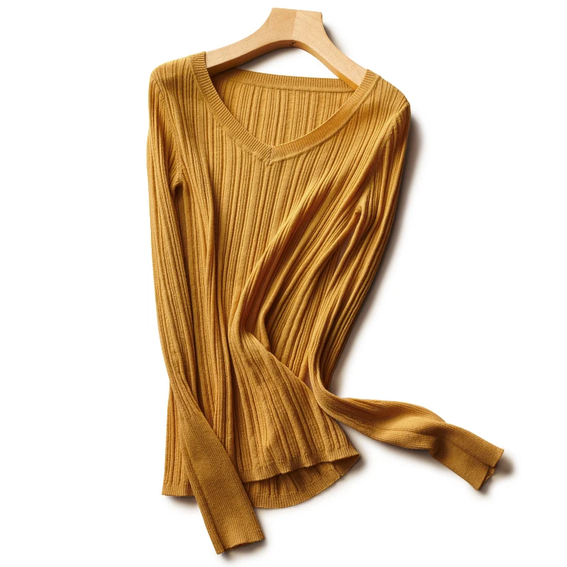 

Women's V neck 100% Australian sheep wool T-Shirts Long Sleeve Undershirt multi-Colour 2020 new look spring summer