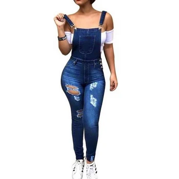 

New Women Hole Denim Jumpsuits Women Skinny Jeans Rompers Overalls Female Casual Fashion Long Blue Denim Pants Hot D30