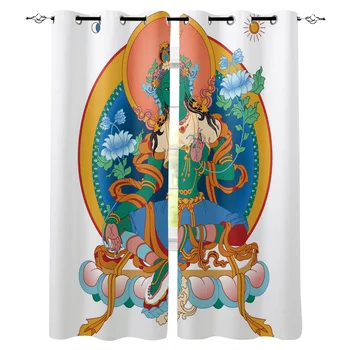 

Buddhist Statue Buddha Tibetan Window Curtains Living Room Kitchen Curtains for Bedroom Left and Right Biparting Open Curtains