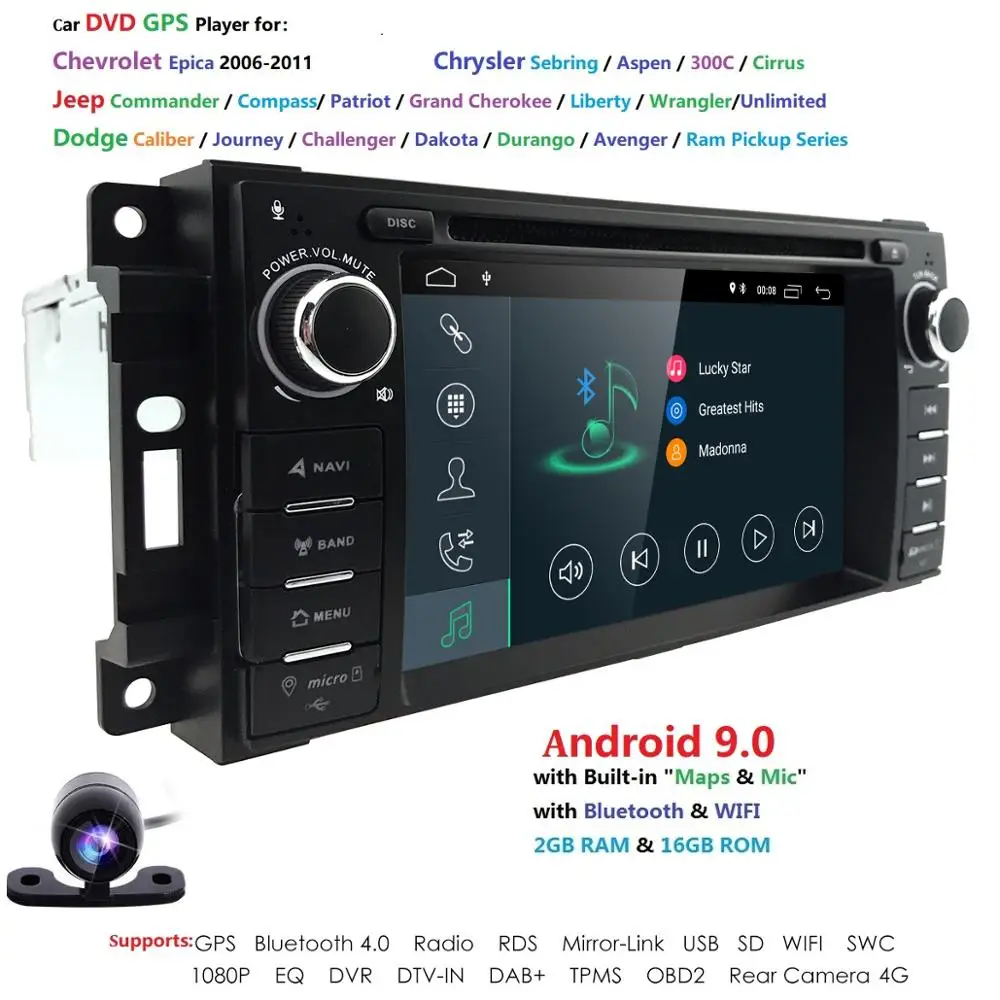Cheap android 9.0 Car Monitor DVD Player For Wrangler Compass Grand Cherokee 2008-2011 With GPS Navigation Multimedia radio steering w 2