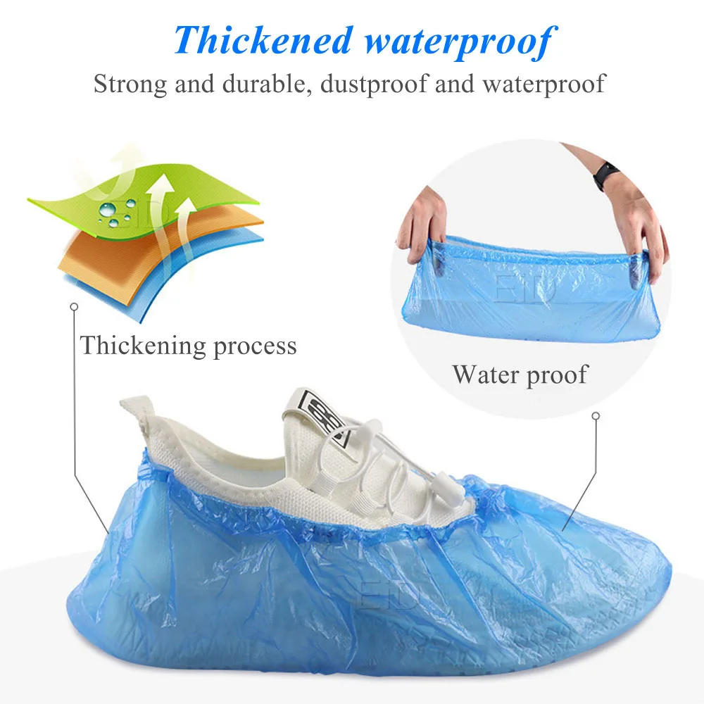 Shoe covers Plastic Waterproof Disposable Shoe Covers Rainy Day Carpet Floor Protector Thick Cleaning Blue Overshoes Protector