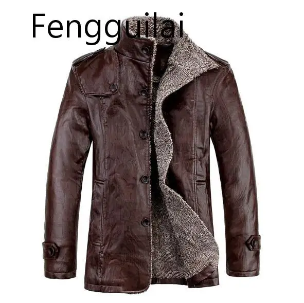 brown jacket Размера плюс 7xl 8xl зимняя новая Мужская бархатная кожаная куртка со стоячим воротником из искусственной кожи мужской тонкий жакет брендовая одежда - Цвет: brown jacket