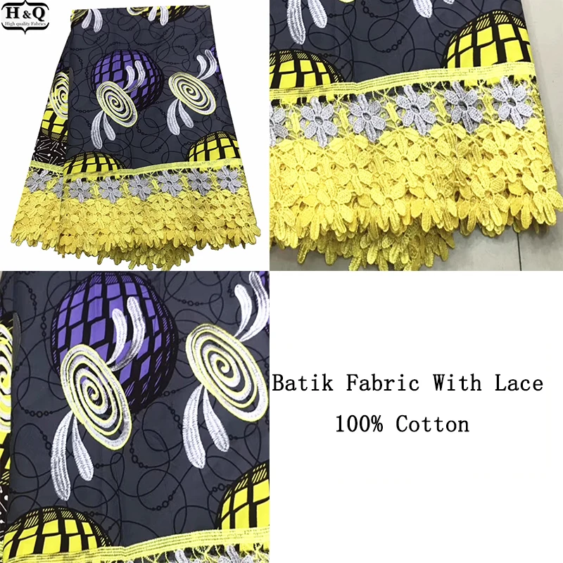 

Yellow Print Wax With Lace Fabric 100% Cotton African Guipure Wax Lace Nigerian Embroidered Lace 6 Yards/Pieces For Party Gown