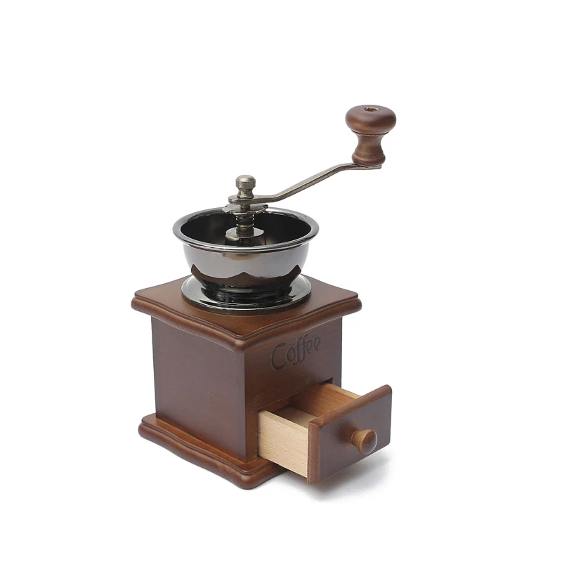  Classical Wooden Manual Coffee Grinder Stainless Steel Retro Coffee Spice Mini Burr Mill wheel mach