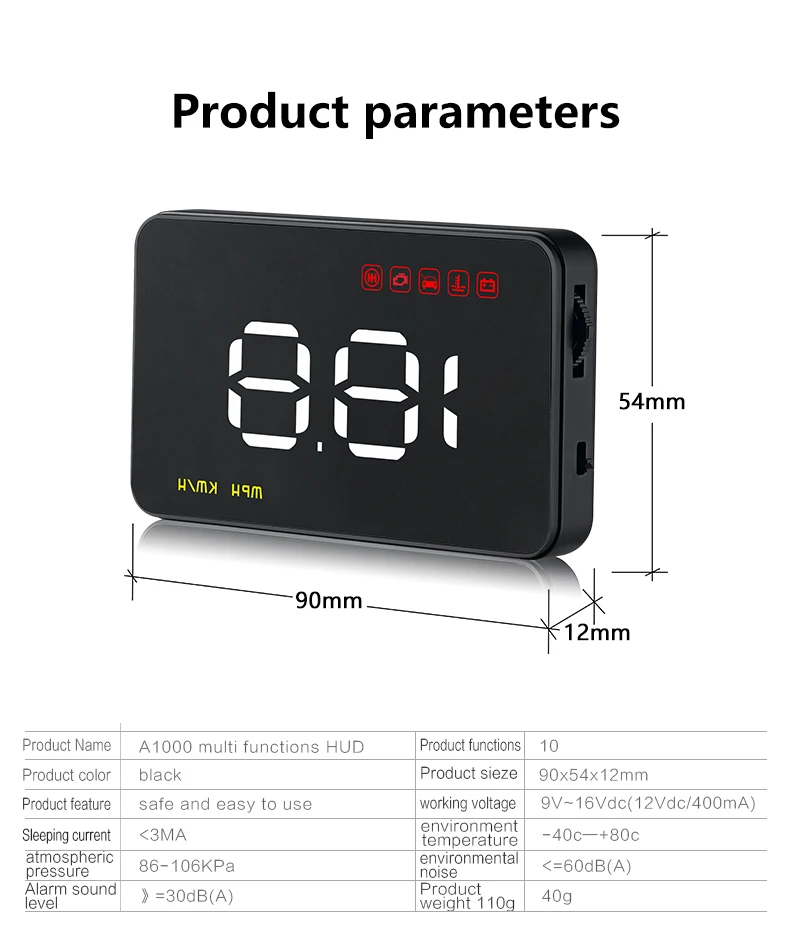 A1000 HUD OBD speed ometer Head Up дисплей цифровой дисплей скорости выше скорости с сигнализацией усталости вождения лобовое стекло проектор